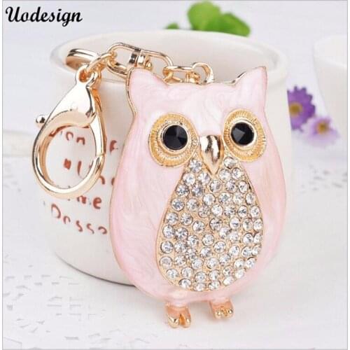 Uodesign High Quality Luxury gifts A grade rhinestone Owl keychains women Sexy key holder chain ring car Jewelry bag pendant