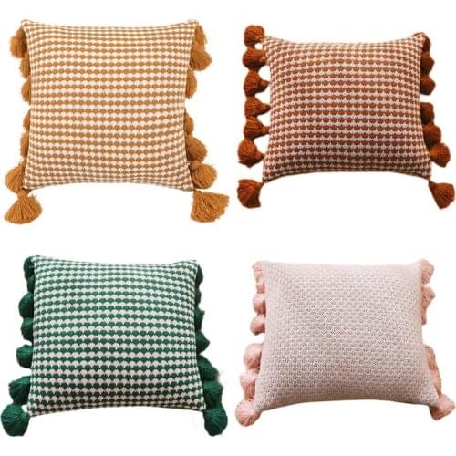 Tufted Boho Throw Pillow Cover Nordic Decorative with Tassel Cushion Case Farmhouse Pillowcase for Couch Sofa Bedroom Car Living