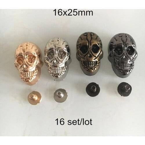 16 Set Skull Rivet Studs,16x25mm Screw-in Golgo Rivet Spike Studs,Gold,Silver,Bronze,Gunblack,Show Clothing Decoration Rivet DIY
