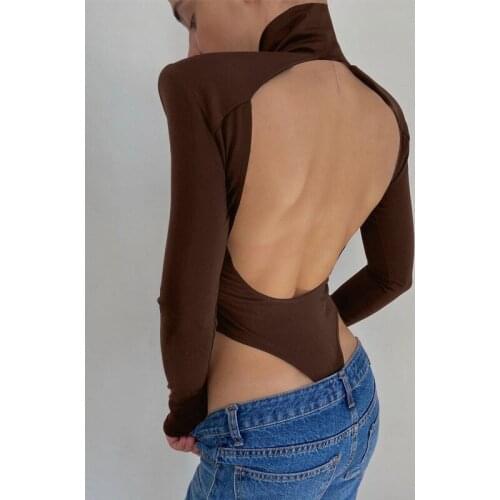 Julissa Mo New 2020 Sexy Backless Bodysuits Cotton Women Turtleneck Long Sleeve Rompers Female Black Casual Body Tops Streetwear