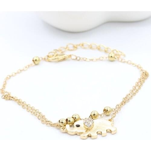 10 pieces/lot Gold Color Rhinestone Elephant Ankle Bracelet Crystal Anklets Women Double Leg Chain Barefoot Sandals Foot Jewelry