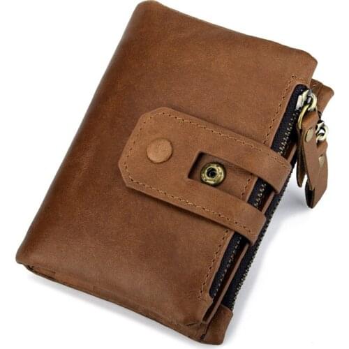 2018 Vintage Genuine Cow Leather Men Wallet Fashion Coin Pocket Zipper&Hasp Organizer Wallects High Quality Male Card ID Holder