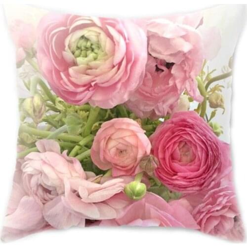 45x45CM Mediterranean Nordic Style Peach Velvet Home Decorative Cushion Cover Colored Rose Flower 3D Digital Printing Throw Case