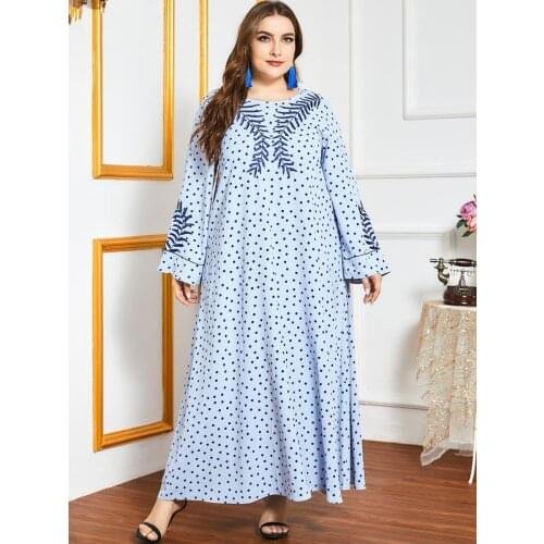 4XL Plus Size Abaya Muslim Dress Women Long Sleeve Retro Floral Print Maxi Long Dress Turkish Islamic Clothing