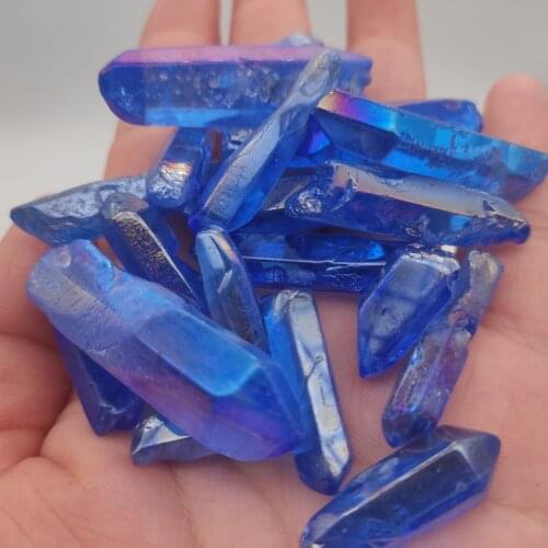 50g Electroplated Light Blue Titanium Aura Lemurian Seed Quartz Crystal Point Stones Specimen Natural Stones and Minerals