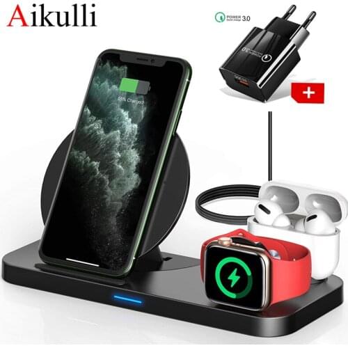 Wireless Charger 3 in 1 Fast Charging Stand Dock 15W for iPhone 11 8 X XS XR Apple Watch Series 5 4 3 2 Airpods Pro 1 2 Charger