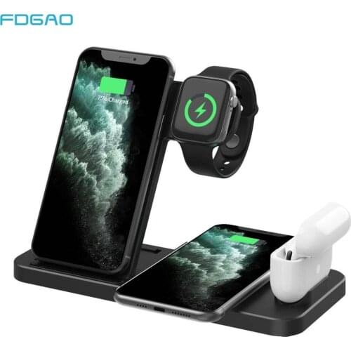 15W 4 In 1 Wireless Charger Dock Station for iPhone 12 11 X XS XR 8 Apple Watch 6 5 4 3 Airpods Pro Qi Fast Charging Base Stand