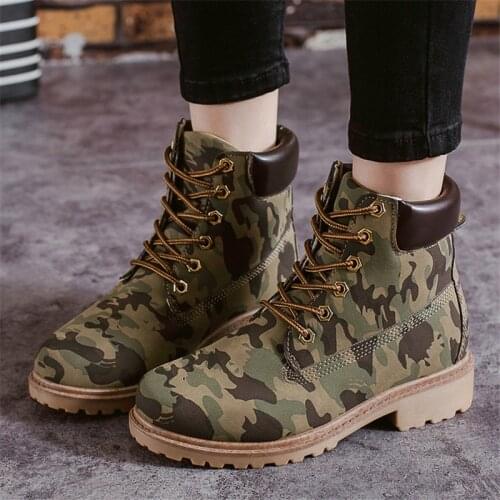 Lace Up Boots Women leather Boots Platform pink Boots Women Shoes Autumn Botas Cowboy Mujer Fashion Camouflage Women Booties