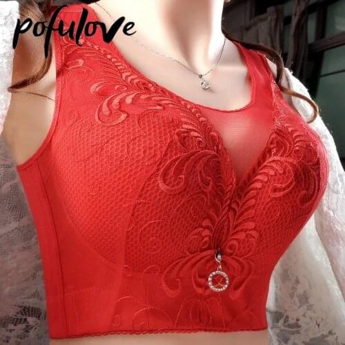 Sexy Push Up Bras Women Plus Size Bra 34-52 C D E Thin Gathered Wireless Brassiere Underwear Embroidery Floral Bralette Female