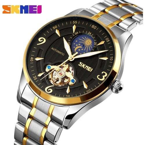 Original Brand SKMEI Watch Men Fashion Automatioc Watches Stainless Steel Moon Phase Luxury Mechanicel Clock Man Wristwatch