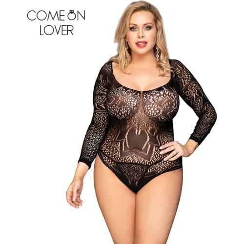 Comeonlover Long Sleeve Fishnet Bodysuit Leotard Tops Swimsuit Hollow Out Off Shoulder See Through Playsuit Jumpsuit HE3470