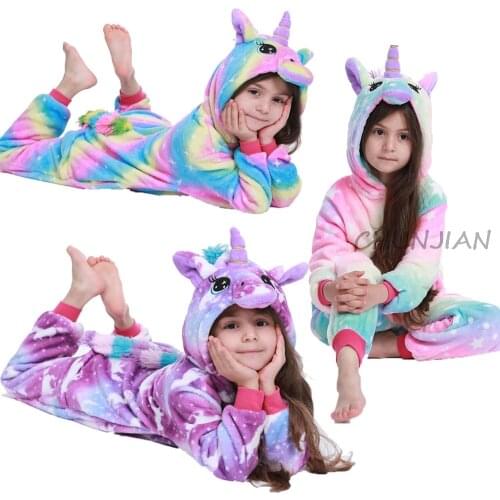 New Winter Flannel Boys Animal Pijamas Kids Star Moon New Pijamas Girls Unicorn Pijamas Pyjamas Kids for 4 6 8 10 12Yrs