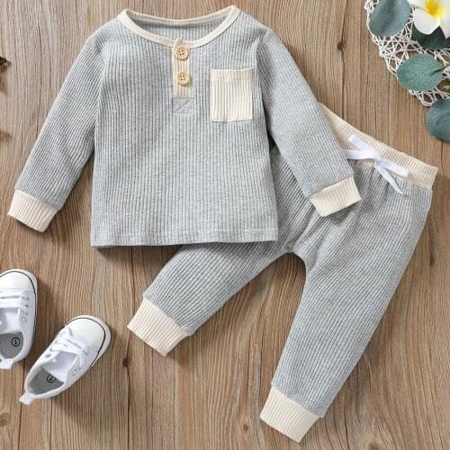 Fall Winter Newborn Baby Girls Boys Clothes Lounge Set Long Sleeve Knitted Top + Pants for 6 12 18 Month Kids Children Outfit