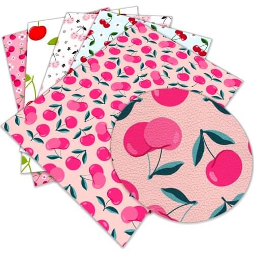 Cherries Stitching Pattern Leather Litchi Print Fabric For Bow Earrings Handbag Crafts 30X136CM