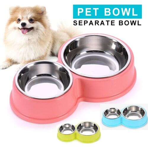Circular Double Dog Bowl Safety Healthy Plastic Stainless Steel Combo Pet Food Water Feeder Separate Cats Water Feeder Tableware
