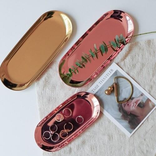 L size 30cm Nordic style metal stainless steel brass oval storage tray gold/silver/Gradient color Ins popular product decoration
