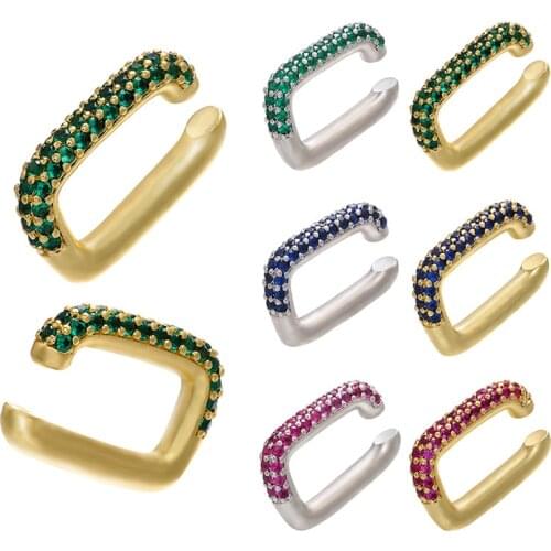 One Pcs Fashion Cool Square Shape Premium Design Colorful Micro Pave Zircon Ear Clips Non pierced Earrings For woman Ear Jewelry