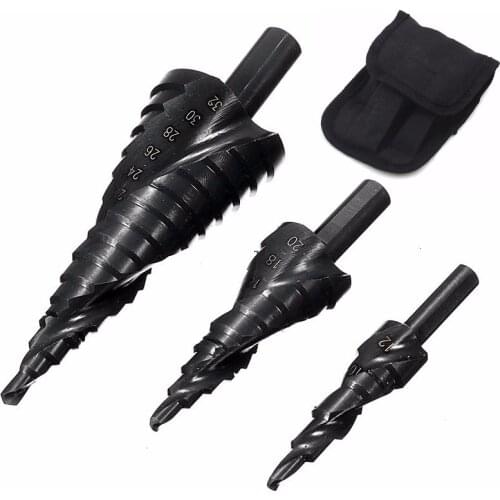 3PCS 4-32MM HSS Cobalt Step Drill Bit Set Nitrogen High Speed Steel Spiral Carpentry Wood Cutter For Metal Cone Triangle Hole