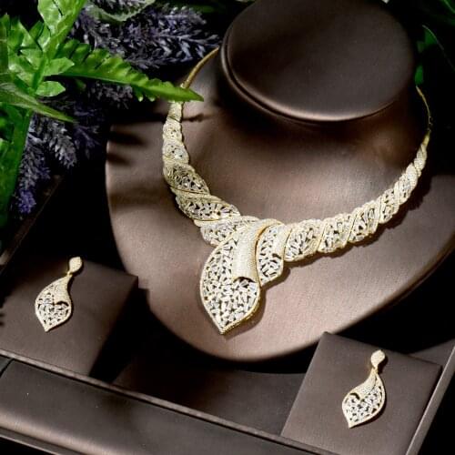 HIBRIDE Big Geometric African Jewelry sets For Women Wedding Cubic Zircon Crystal CZ Indian DUBAI Beads Jewelry Sets N-1773