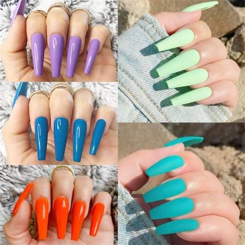 24Pcs/Set Full Cover False Nail Tips Ballerina Nail Art Manicure Matte Tips Coffin Fake Nails Extension