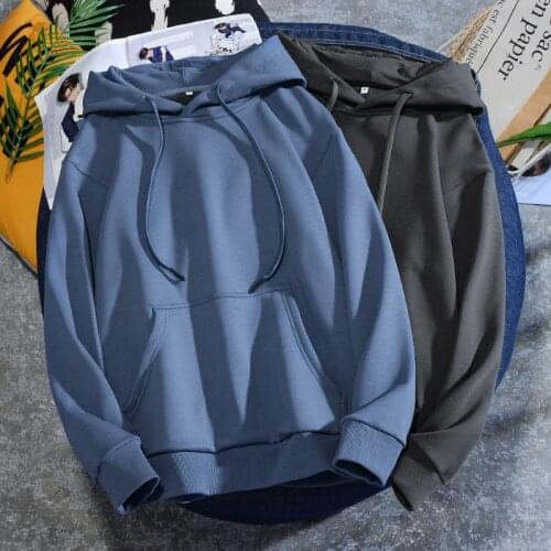 2021 new autumn and winter solid color plus velvet thick mens and womens round neck hooded sweater