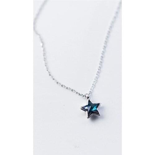 New Fashion Cute Blue Crystal Mini Five-pointed Star Pendant Necklace for Women Girls Sweet Gifts Female Party Accessories SN214