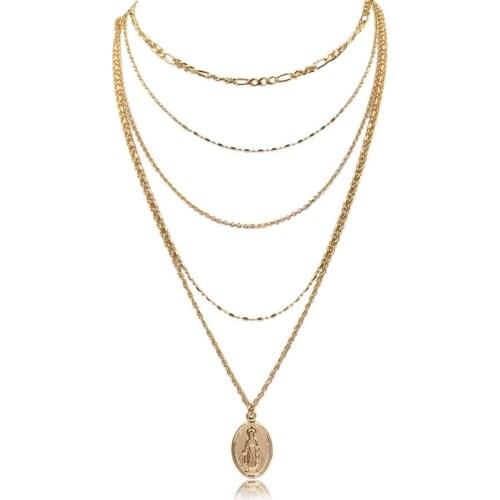 New Arrivals Lovely Gold Color Plating Virgin Mary Pendant Five Layered Necklace For Women Summer Party Decoration Jewelry Gift