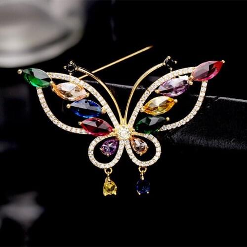 SWOUR New Fashion Jewelry Multicolor CZ Crystal Luxury Butterfly Design Apparel Brooch Pin Collar Suit For Women S466