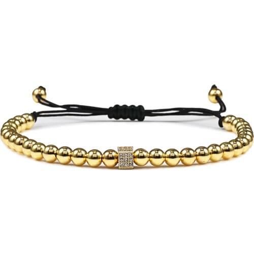 New Design Cube Adjustable Mens Bracelet Handmade Weave 5mm Copper Beads Bangles Women Luxury Jewelry Male Homme Bileklik Gift