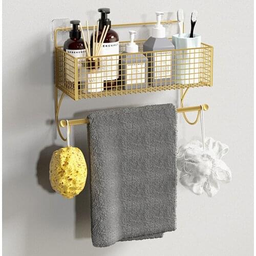 New Style Free Punch Towel Rack Toilet Rack Wall Hanging Bathroom Toilet Vanity Table Cosmetic Wall Hanging Towel Storage Rack