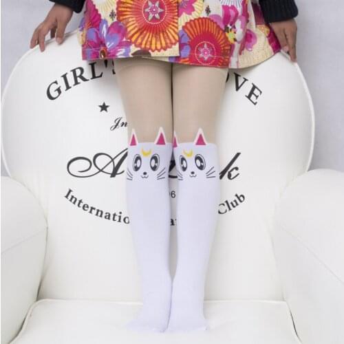 3-12 Year Childrens Kids Girls Thin Tights Pantyhose Knee Velvet Stocking white Cartoon Kitty Cat Girl Tights girls pantyhose