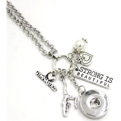Snap Necklace 18mm Liobonar Snap Buttons Charms Jewelry I Love Gymnastics Pendant Necklace Gymnast Gift Collar