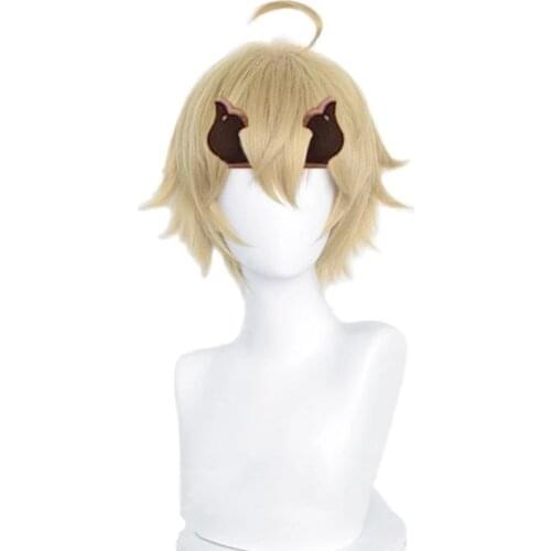 Tohma Cosplay Wig Game Genshin Impact Tohma Light Brown Ponytail Hair Peluca Anime Halloween Party Carnival Role Play Wigs