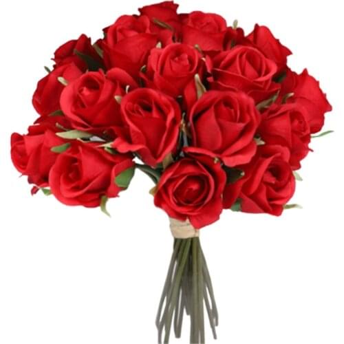 Rose Flowers Wedding Decoration Bouquet Silk 20 Heads Hand Tied Small Roses Bunch Yellow 20-headed