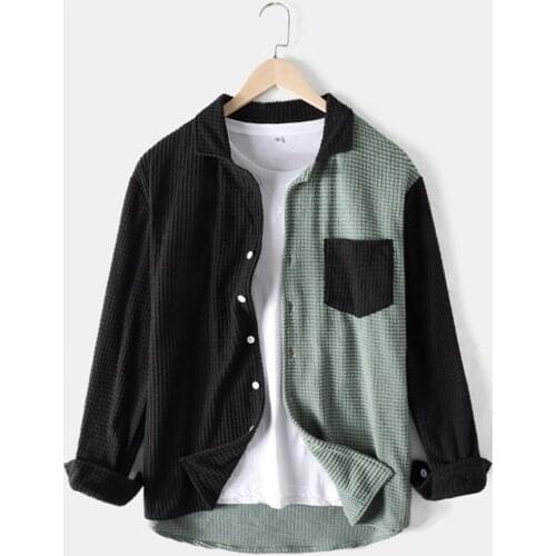 Men 2021 Spring Autumn Fashion Brand Japan Style Patchwork Shirts Vintage Slim Fit Corduroy Shirt Male Casual Loose Shirt Cloth