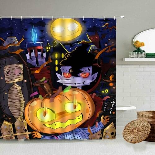 Cartoon Halloween Happy Shower Curtain Pumpkin Skull Child Home Bathroom Wall Decor With Hook Waterproof Curtains Holiday Gift