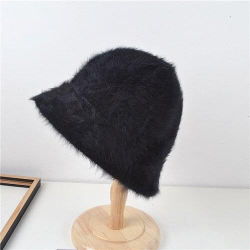 2021 New Hat Winter Womens Fashion Solid Color Rabbit Fur Bucket Hat Fisherman Hat Retro Plush Dome Panama Hat