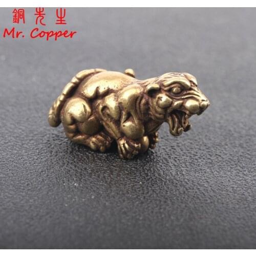 Pure Copper Antique King of Beast Tiger Statue Decorations Vintage Brass Animal Tiger Miniature Figurines Desk Ornaments Crafts