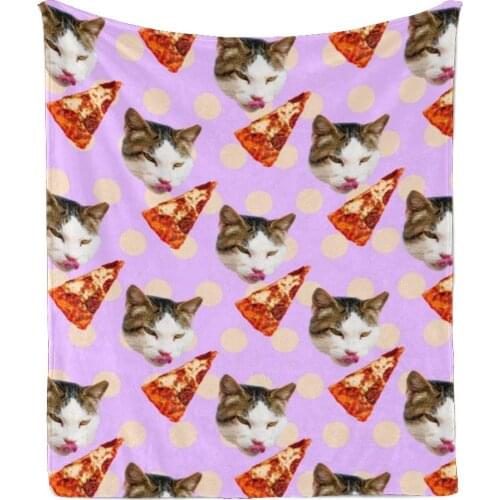 Custom Super Soft Throw Blanket Fleece Blanket for Couch Sofa Bed Gift Pizza Cat