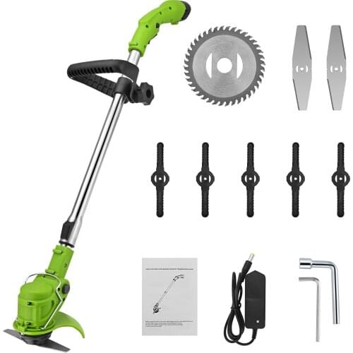 110V 220V 2-in-1 Electric Grass Trimmer Mower Weed Brush Cutter Rechargeable 3000mAh Li-ion with Telescopic Pole Replace Blade