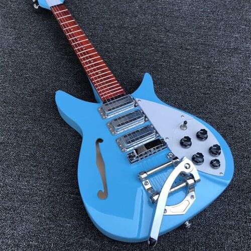 High quality 325 electric guitar, sky blue paint, bright fingerboard, 527 string length, half-empty heart F-hole guitar, Korean