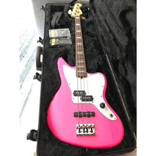 Top quality FPOB-068 Pink color solid body white pickguard rosewood fretboard juguar electri cbass guitar, Free shipping