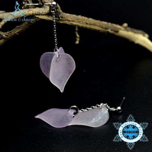 High Quality 925 Sterling Silver Earrings Nice Girls Gift Women Fine Jewelry Accessories Pink Leaves Pendant Dangle Earrings