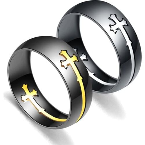 YWSHK Fashion Knight Templar Removable Cross Black Punk Crusaders Band Rings for Mens Promise Jewelry Gift Anel Dropshipping