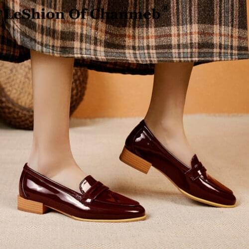 LeShion Of Chanmeb Biggest Plus Size 47 48 13 Women Penny Loafers Shoes Ladies Round Toe Patent Leather Flats Casual Shoes Black