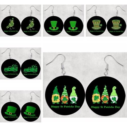 St Patricks Day Faux Leather Earrings 24Pairs / Set Hat Clover Leaf Printed Earrings 2021