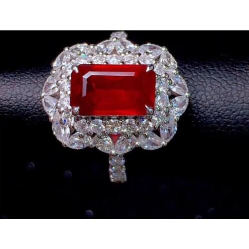 2021 New Trend Rings Inlay Oversize Square Red AAA Cubic Zircon Geometry Exaggeration Jewelry For Women Wedding Anniversary Gift