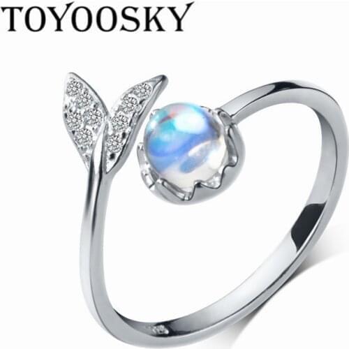 New Fashion Classic Mermaid Fishtail Crystal Geometric 925 Silver Opening Ring Summer Beach Party Birthday Women Gift