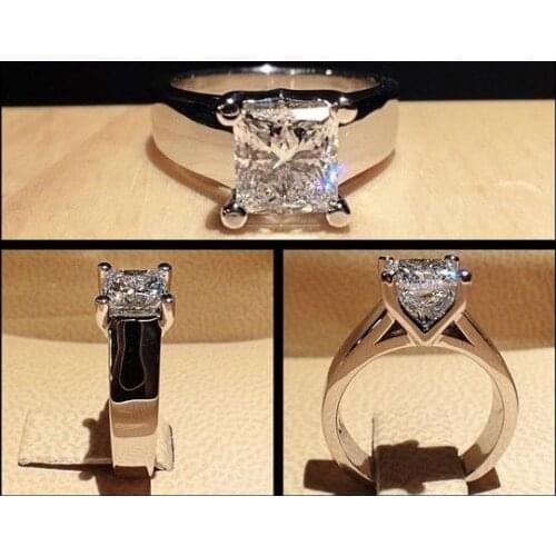 European and American fashion ladies 4-claw engagement ring rectangular zircon micro-plated ring