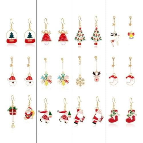 1 Pair Christmas Earrings Pendant Snowflake Santa Claus Antelope Xmas Tree Ear Drop Dangles Party Jewelry Gifts